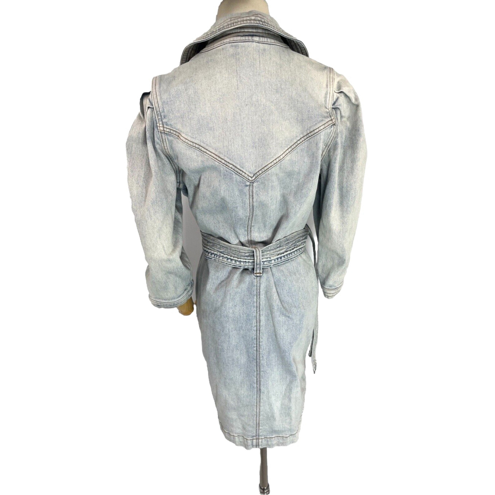 Current/Elliot Denim Jean Dress Puff Sleeve Size 1 Small Blue Light Wash Belted - Picture 3 of 14